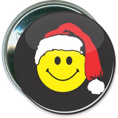 Christmas - Smiley Face w/Santa Hat - 2 1/4'' Round Button