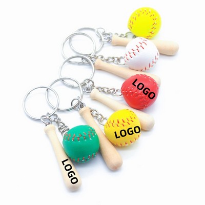 3" Length Wooden Baseball Bat Set Key Chain