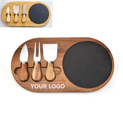 3-Piece Oval Slate And Wood Cheese Board Set