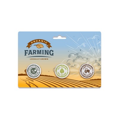 Three 1" Pin-Back Buttons on Backing Card
