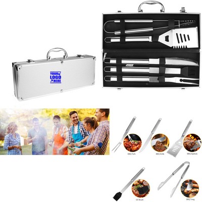 5 Piece Stainless BBQ Tool Set w/Aluminum Case